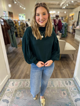 Hunter Green Essential Mock Neck Sweater