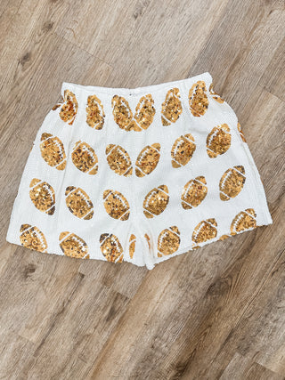 White/Gold Halftime Queen Sequin Football Shorts