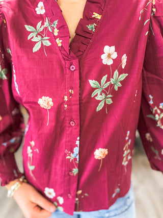 Burgundy Garden Stroll Long Sleeve Blouse