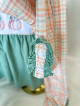 Girls Green Pumpkin Patch Embroidered Set