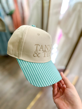 Tanned & Tipsy Aqua and Green Stripe Trucker Hat