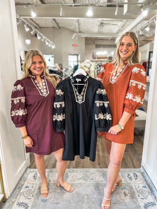 The Burgundy Ever After Embroidered Mini Dress