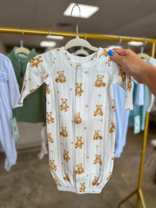 Cuddly Bear Print Pointelle Gown