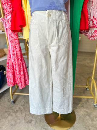 White Seaside Stroll Crop Wide Leg Jeans