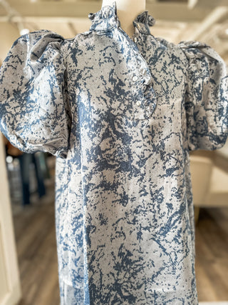 The Slate Blue Evangeline Grace Mini Dress