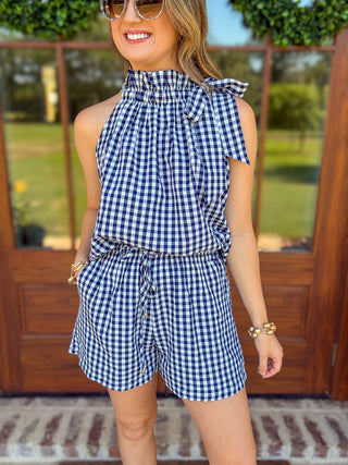 Navy Sweet As Can Be Gingham Short Set