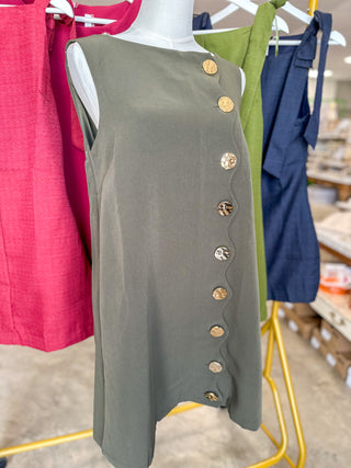Olive Oh So Lovely Scallop Button Mini Dress