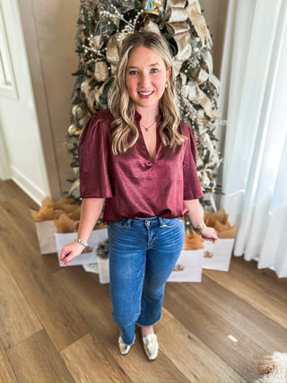 Burgundy Love Story Short Sleeve Top