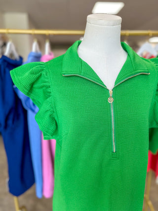 Green Paige Half Zip Mini Dress