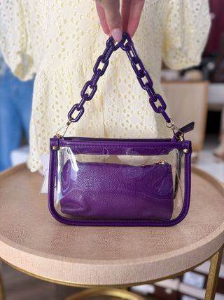 Purple Jessica Stadium Clear Crossbody Bag w/ Chain Accent