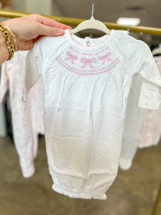 Pretty Little Bows & Polka Dots Layette Smocked Gown