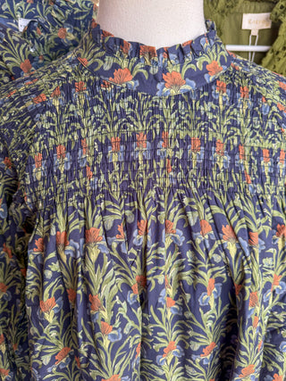 Navy Hidden Blooms Smocked Blouse