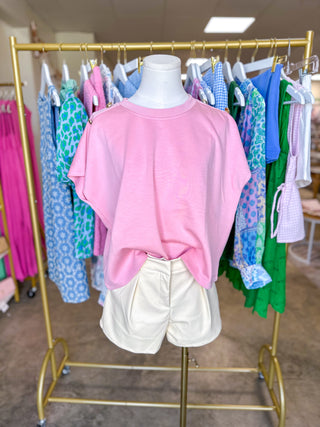 Blush Babe Gold Button Detail Short Sleeve Top
