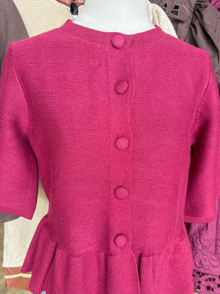 The Burgundy Hadley Peplum Short Sleeve Cardigan