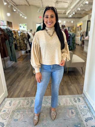 Oatmeal Essential Mock Neck Sweater