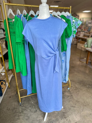 Chambray Blue Graceful & Gathered Knot Midi Dress