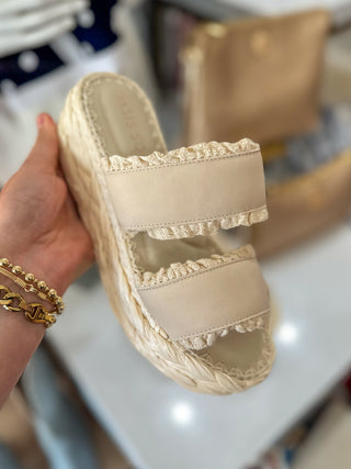 Cream Ruffle Strap Polly Raffia Platform Sandal