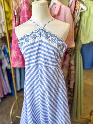 Blue Coastal Cutie Halter Neck Maxi Dress