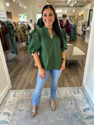 Olive Standing Collar Poplin Top