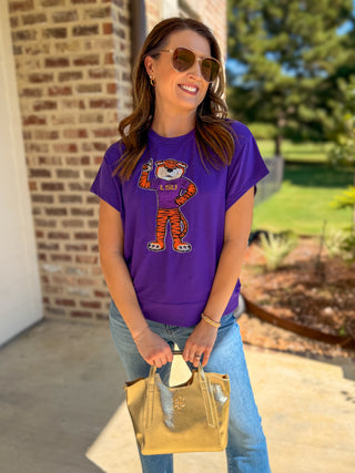 Purple Emily LSU Tiger Mascot Sequin Top