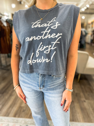 Navy That's Another First Down Puff Tank