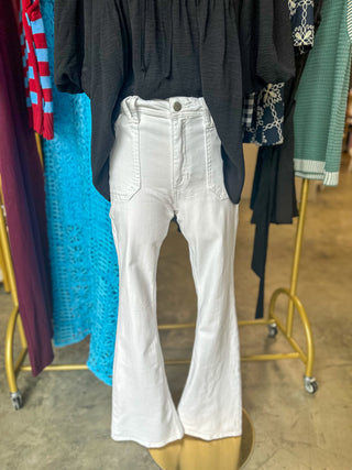 White Utility Slim Bootcut Jeans