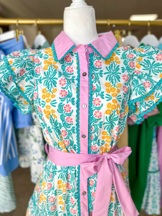 Pink Fresh Picked Floral Flutter Sleeve Mini Dress