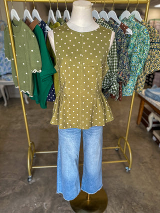 Olive Prescott Polka Dot Peplum Top