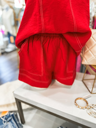Red Festival Days Are Happy Days Shorts Set