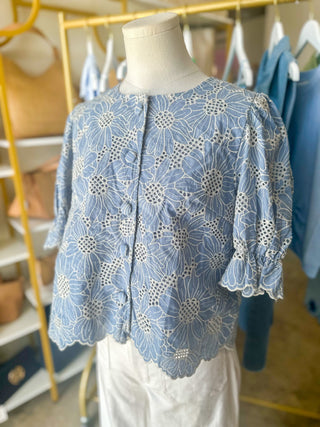 Chambray Softly Styled Floral Lace Top