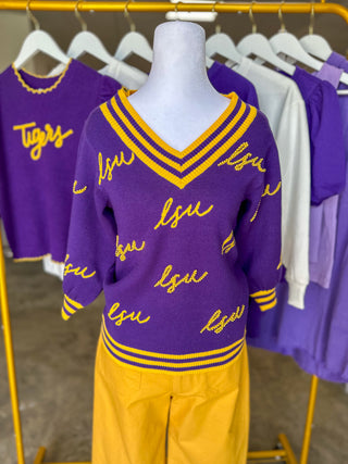 Purple Faith LSU Vintage Polo Sweater