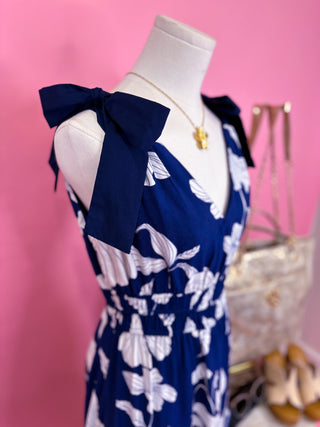 Navy Collins Garden V-Neck Midi Dress