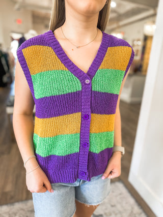 Making It To Mardi Gras Color Block Sweater Vest