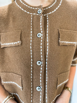 Coastal Stroll CAMEL Short Sleeve Cardigan