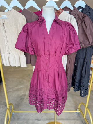 Wine Millie Cutwork Mini Dress
