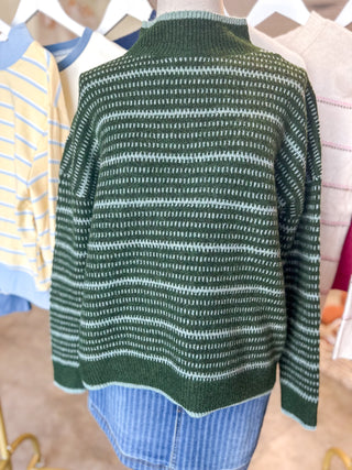 Forest Green Staple Stripe Mock Neck Sweater