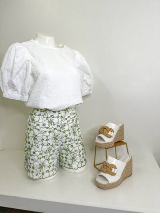 SET Sage Sweet Meadow Embroidered Eyelet Shorts/Top