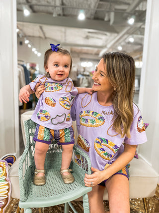 PRE-ORDER: Children Queen of King Cake Season Sequin & Bead Detail Luxe Tee