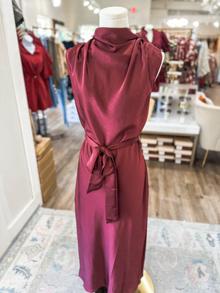 The Burgundy Eloise Satin Midi Dress