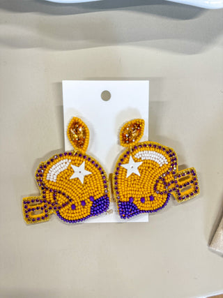 Gold & Purple Helmet Beaded Earrings