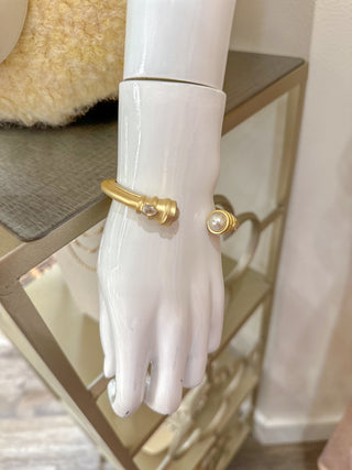 Jessica Pearl Embellished Gold Bangle