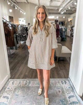 Brown Causal Weekend Stripe Mini Dress