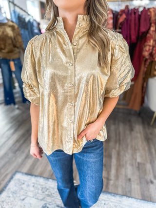 Gold Foiled Beauty Queen Tiered Sleeve Blouse