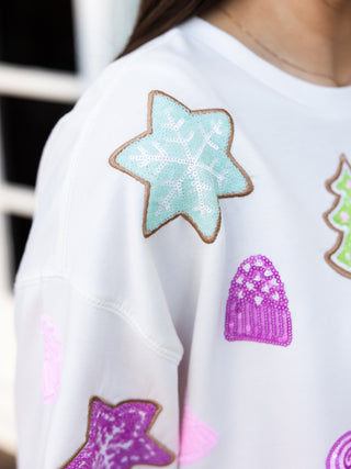 Pink Gingerbread House Family Tradition Sequin Sweatshirt