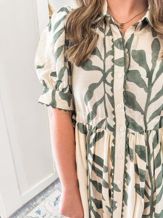Olive Green Forget-Me-Not Botanical Midi Dress