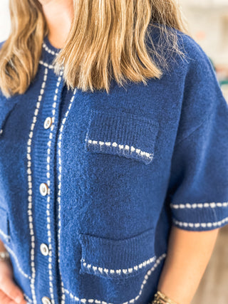 Coastal Stroll NAVY Short Sleeve Cardigan