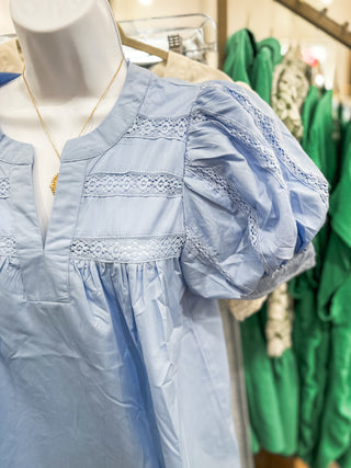 Carolina Blue Darling Delight Details Puff Sleeve Blouse