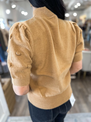 Camel Polka Dot Textured Sweater Top