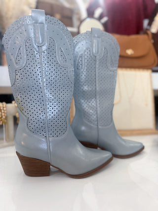 The Gabby Blue Perforated Western Boot