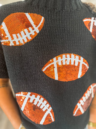 Black Sequin Football Sequin Patch Sleeveless Sweater